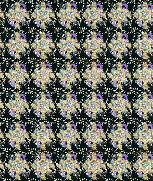 Düz Çiçek Elementleri Tasarımı. Eskiz klasiği. Raster Şirin kumaş deseni. Renkli Bahar Teması çizim şablonu.