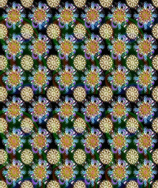 Çiçekli bahar çiçekleri. Küçük çiçekte güzel bir desen. Küçük renkli çiçekler. Moda baskıları için zarif bir şablon. Motley illüstrasyonu.