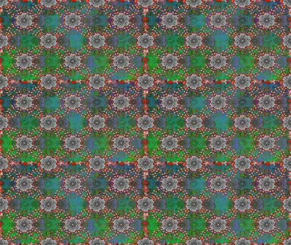 Yeşil ve gri renkli çiçekler. Raster illüstrasyonunda kusursuz çiçek deseni.