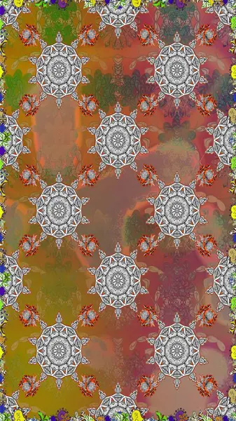 Şirin çiçekli kusursuz desen kahverengi ve gri renklerde yapraklar, suluboya çiçek desenleri, duvar kağıdı, kart ya da kumaş için fayanslar. Raster illüstrasyonu.