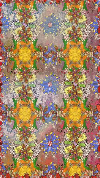 Raster illüstrasyonunda kusursuz çiçek deseni. Suluboya tarzında tarafsız ve kahverengi renkte çiçekler.