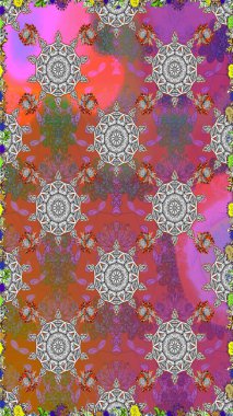 Kusursuz bir geçmişi var. Kumaş, tekstil, duvar kağıdı baskısı için. Miles Fleur, süslü püslü bir süs. Raster illüstrasyonu. Eski usul. Tomurcukları papatya çiçekleri olan sevimli bir çiçek deseni..