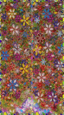 Çiçeklerle suluboya desenli çiçek deseni. Raster illüstrasyonu. Kahverengi renkli Asyalı tekstil.