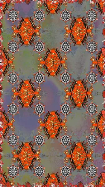 Çiçekli karalama şeklinde Raster çiçek deseni. Raster illüstrasyonu. Gri renkte yaz çiçekleri.