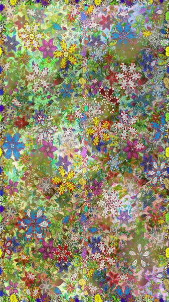 Küçük çiçekteki sevimli çiçek deseni. Yeşil renkte çiçekler.