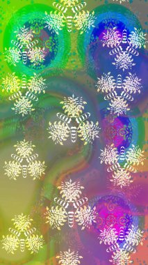 Raster illüstrasyonu. Yeşil ve nötr renklerde. Küçük çiçekteki sevimli çiçek deseni. Raster deseni. Soyut çiçek çizim kalıbı arkaplanı.