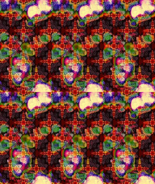 El çizimi çiçekli soyut çizim kalıbı. Kahverengi renkli çiçekler. Raster illüstrasyonu.