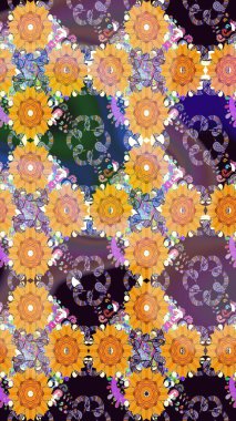 Raster illüstrasyonundaki çiçek desenli çizim. Sarı renkte çiçekler.