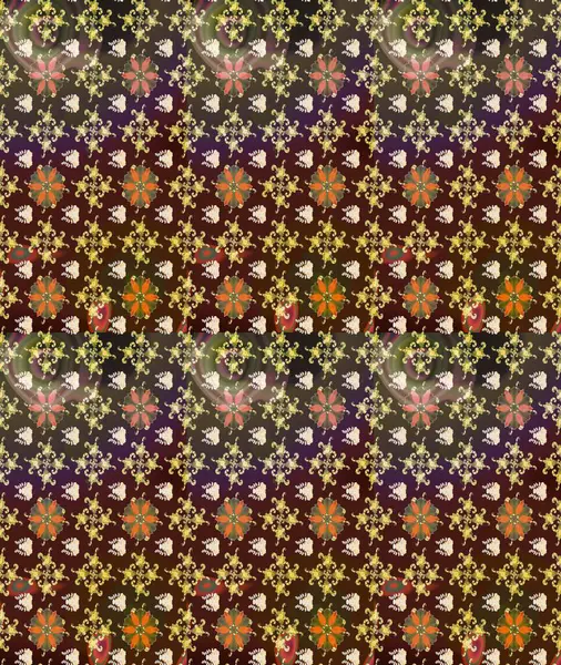 Renkli Yaz Temalı eskiz kalıbı. Kahverengi renkli çiçekler. Raster Illustrasyon 'daki Çiçek Deseni' nin son moda çizimi. Düz Çiçek Elementleri Tasarımı.