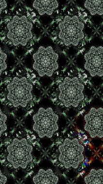 Şirin çiçekli eskiz deseni ve siyah renkli yapraklar, suluboya çiçek deseni, duvar kağıdı, kart veya kumaş için fayanslı. Raster illüstrasyonu.