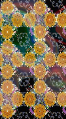 Raster düz çiçek çizim deseni. Hediye ambalaj kağıdı, tebrik kartları, posterler ve pankart tasarımı. Kahverengi renkte çiçekler.