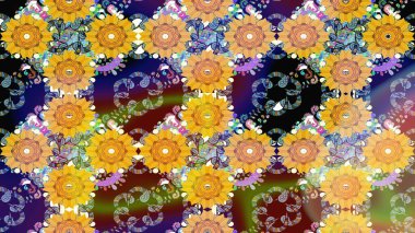 Raster illüstrasyonu. Renkli Bahar Teması eskiz kalıbı. Sarı renkli, zarif çiçek buketli suluboya. Düz Çiçek Elementleri Tasarımı.