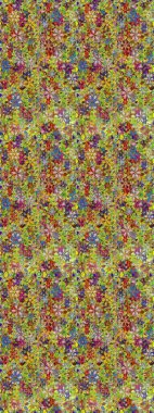 Halk tarzı. Parlak renkli çiçekleri ve yeşil ve sarı renklerde yaprakları olan şaşırtıcı, pürüzsüz çiçek deseni. Modern çiçek arkaplanı. Moda baskıları için zarif bir şablon.