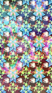 Güzel kumaş deseni. Renkli Yaz Temalı eskiz kalıbı. Güzel eskiz şekli. Düz Çiçek Elementleri Tasarımı. Raster çiçekli arka plan. Yazdır.