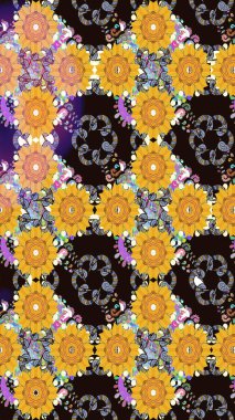 Sarı renkte güzel çiçekler olan eskiz deseni, suluboya çiçek deseni, duvar kağıdı, kart ya da kumaş için fayanslı. Raster..