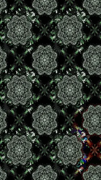 Şirin çiçekli eskiz deseni ve siyah renkli yapraklar, suluboya çiçek deseni, duvar kağıdı, kart veya kumaş için fayanslı. Raster illüstrasyonu.