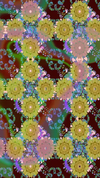 Çiçekli yaz çiçekleri. Küçük çiçekte güzel bir desen. Küçük renkli çiçekler. Moda baskıları için zarif bir şablon. Motley illüstrasyonu. Çizim.