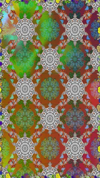 Kahverengi ve yeşil renklerde güzel bir tekstil. Raster illüstrasyonu. Çiçeklerle suluboya desenleri.