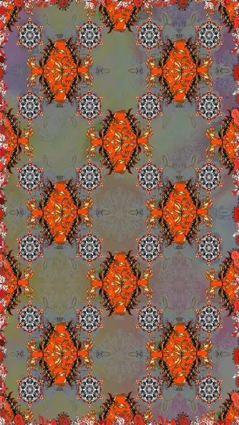 Düz Çiçek Elementleri Tasarımı. Raster illüstrasyonu. Gri ve kahverengi renkte zarif çiçekli suluboya. Renkli Bahar Teması Kusursuz Arkaplan.