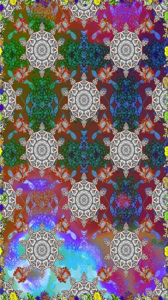 Gri ve kahverengi renklerde. Raster illüstrasyonu. Çiçek buketleriyle klasik tarzda kusursuz desen.