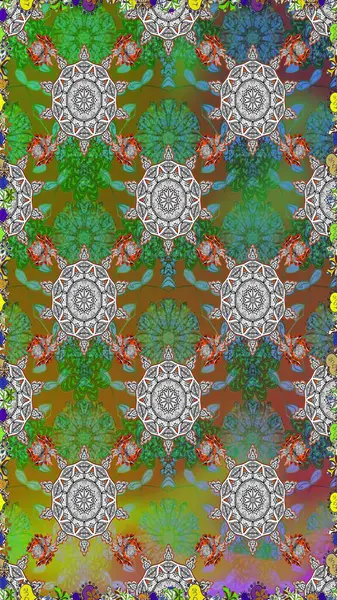 Klasik çiçek tasarımı elementleri. Raster illüstrasyonu. Yeşil kıvırcık çiçekler yeşil renkte şekillenir.