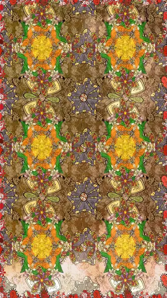 Renkli Bahar Teması eskiz kalıbı. Güzel kumaş deseni. Karalama çiçeği. Düz Çiçek Elementleri Tasarımı. Raster illüstrasyonu. Zentangle soyut çiçekleri.