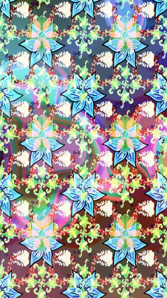 Güzel kumaş deseni. Renkli Yaz Temalı eskiz kalıbı. Güzel eskiz şekli. Düz Çiçek Elementleri Tasarımı. Raster çiçekli arka plan. Yazdır.