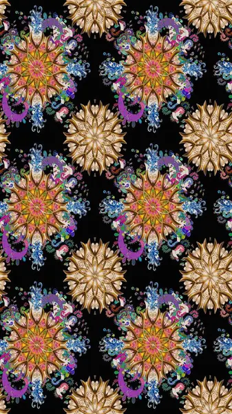 Siyah renkler ve parlak çiçekler üzerine soyut çizim deseni. Çiçeksel elementlerle süslenmiş zarif raster dokusu. Küçük çiçekte şirin bir çiçek deseni var..