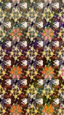 Raster. Kahverengi renkte güzel çiçekler, suluboya desenli eskiz deseni, duvar kağıdı, kart veya kumaş için fayanslı..