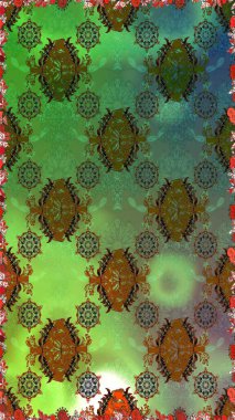 Yeşil ve kahverengi renkli vadi çiçekleri. Çiçeksiz desenlerin çizimi.