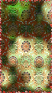 Kahverengi ve yeşil renklerde çiçeklerle kusursuz çiçek deseni. Çiçekler suluboya tarzında kahverengi ve yeşil renklerde.