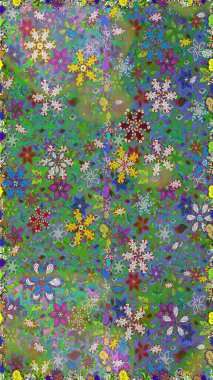 Çiçeklerle suluboya desenli çiçek deseni. Yeşil ve mavi renkte güzel bir tekstil. Raster illüstrasyonu.