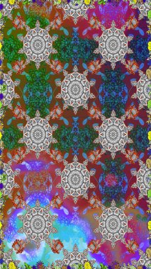 Gri ve kahverengi renklerde. Raster illüstrasyonu. Çiçek buketleriyle klasik tarzda kusursuz desen.