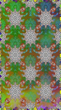 Klasik çiçek tasarımı elementleri. Raster illüstrasyonu. Yeşil kıvırcık çiçekler yeşil renkte şekillenir.