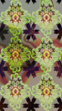 Modern çiçek arkaplanı. Halk tarzı. Moda baskıları için zarif bir şablon. Rengarenk çiçekleri ve yaprakları tarafsız ve gri renklerde olan inanılmaz bir çiçek deseni..