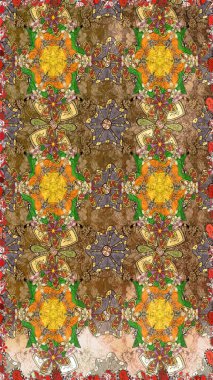 Renkli Bahar Teması eskiz kalıbı. Güzel kumaş deseni. Karalama çiçeği. Düz Çiçek Elementleri Tasarımı. Raster illüstrasyonu. Zentangle soyut çiçekleri.