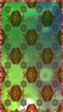 Yeşil ve kahverengi renkli vadi çiçekleri. Çiçeksiz desenlerin çizimi.