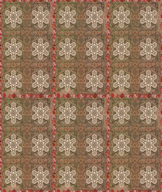 Kahverengi ve bej renklerde etnik çiçeklerle kusursuz bir desen. Raster Çiçek İllüstrasyon Şirin Tekstil.