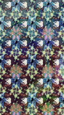 Suluboya, elle çizilmiş. Raster hisseleri. Çiçekler maviye. Taslak arkaplan deseni.