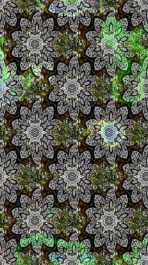 Modern gelişim, gri raster arka plan duvar kağıdı çizimi, klasik çizgi, desenli desenli çiçekler, çiçekli süsler. Çiçekli el çizimi çizimi deseni.