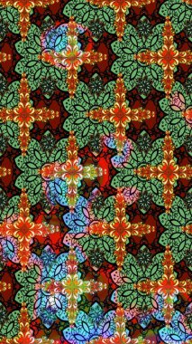 Ağaç dallı bahar çiçekleri ile desen, çiçek siluetiyle yeşil renkler. Raster deseni.