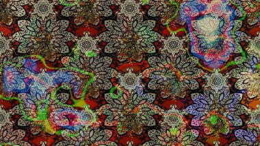 Raster illüstrasyonundaki çiçek desenli çizim. Renkli Bahar Teması eskiz kalıbı. Süslü kumaş deseni. Düz Çiçek Elementleri Tasarımı.