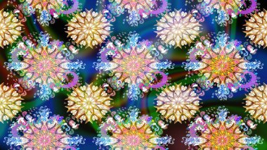 Kusursuz Renksiz Bahar Temalı Kusursuz Arkaplan. Sevimli çiçek raster deseni. Mavi ve nötr renklerde çiçekler. Düz Çiçek Elementleri Tasarımı.