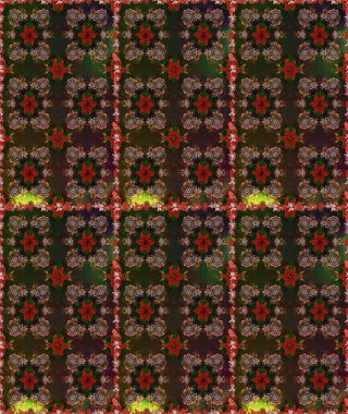 Renkli Bahar Temalı Kusursuz Arkaplan. Asya tekstil tarzında. Düz Çiçek Elementleri Tasarımı. Kahverengi ve gri renkli çiçekler. Kusursuz çiçek deseni. Raster illüstrasyonu.