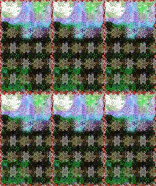 Raster illüstrasyonu. Gri ve yeşil renkli çiçekler. Asya tekstil tarzında. Raster illüstrasyonu. Kusursuz çiçek deseni.