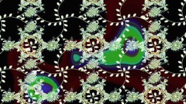 Raster illüstrasyonundaki çiçek desenli çizim. Düz Çiçek Elementleri Tasarımı. Renkli Bahar Teması eskiz kalıbı. Süslü kumaş deseni.