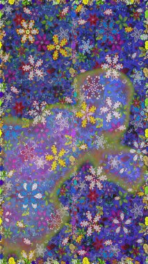 Sevimli çiçek raster deseni. Mor ve mavi renkte çiçekler. Düz Çiçek Elementleri Tasarımı. Renkli Yaz Temalı Kusursuz Arkaplan.