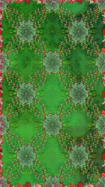 Elle boyanmış suluboya, dikişsiz çiçekler ve bitkiler. Yeşil ve nötr renkte çiçekler.