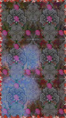 Çiçek grisi ve kahverengi, pürüzsüz desen. Raster çiçek izi. Klasik taslak çizimi.