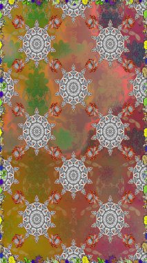 Kahverengi renkli çiçekler. Renkli Bahar Temalı Kusursuz Arkaplan. Düz Çiçek Elementleri Tasarımı. Raster illüstrasyonunda kusursuz çiçek deseni.